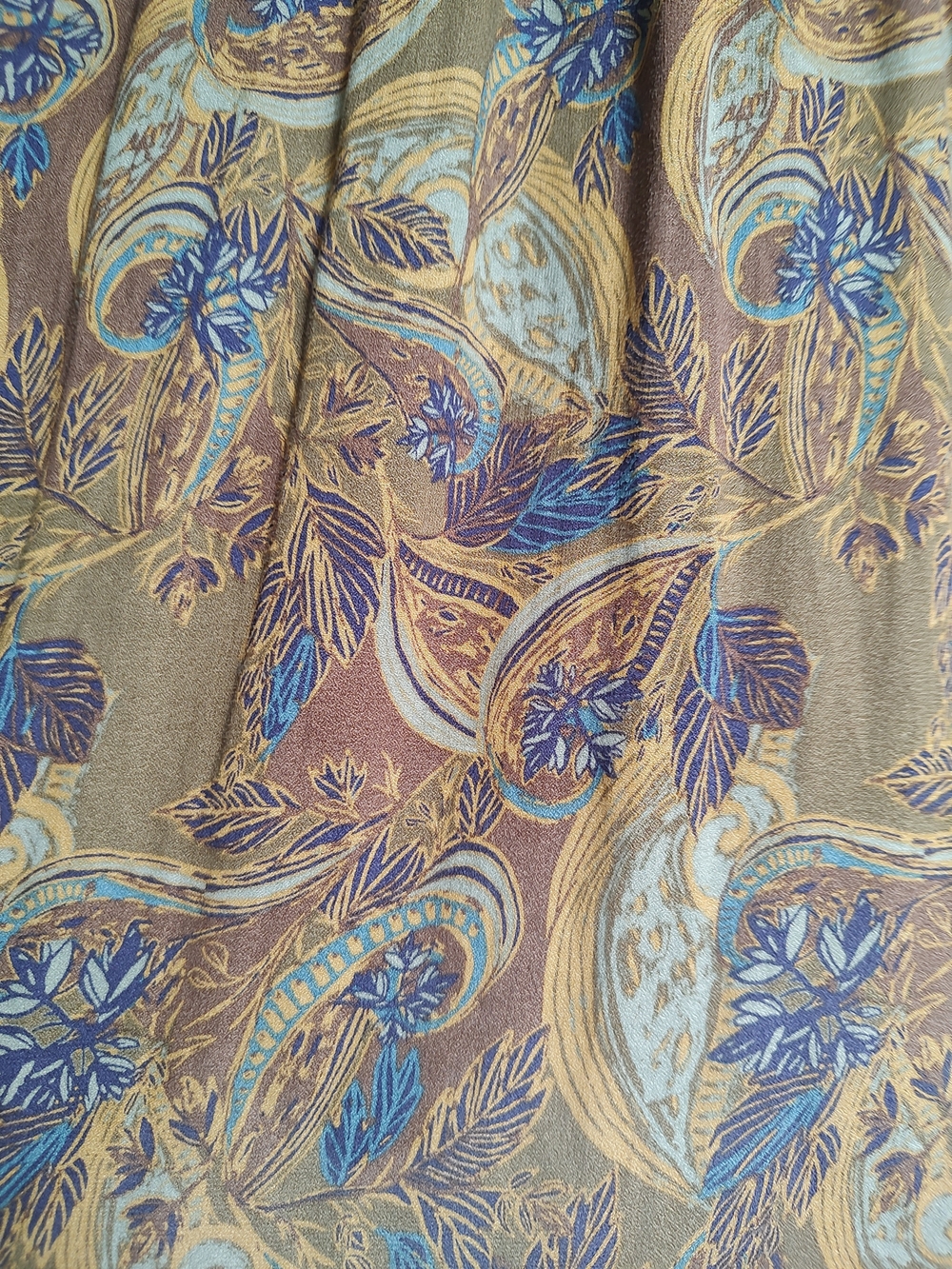 Free People Paisley Boho Button Front Blouse Blue Olive Long Sleeve Top Size LRG - Picture 9 of 9